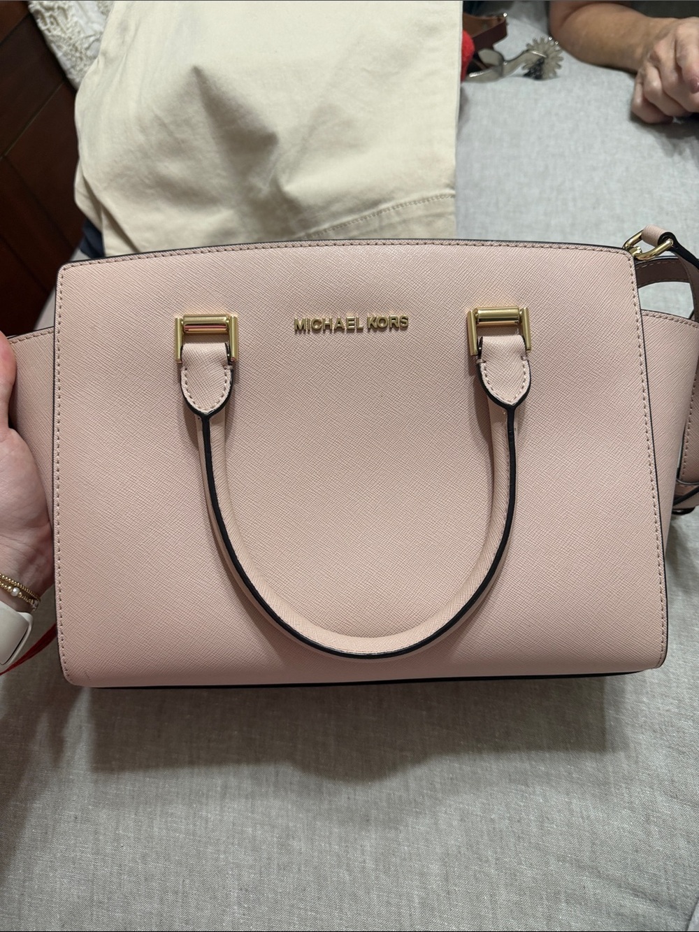 Michael Kors Blush Pink Saffiano Leather Satchel with Gold Hardware